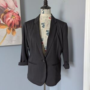LC Lauren Conrad Black Single-Button Blazer with Rolled Sleeves